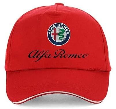 Verstellbare Unisex-Baseballmütze aus Baumwolle, für Alfa Romeo Giulia Stelvio Giulietta 159 147 156 Team Schiebermütze mit Auto-Logo,Red