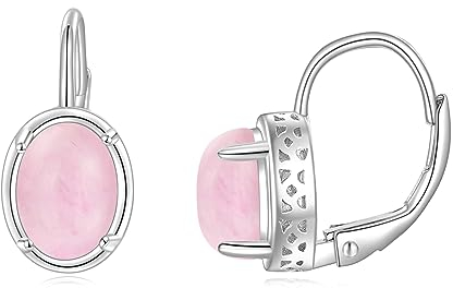 POPLYKE Rosenquarz-Ohrringe für Frauen Sterling Silber Leverback Ohrringe Rosenquarz-Schmuck Geschenk für Mädchen (Rosenquarz)