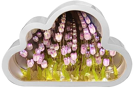 IGTOPS Schreibtischdekoration, Spiegel, handgemachtes DIY, Wolkenspiegel, Tulpen-Nachtlicht, leuchtende Ornamente, kreative Geschenke (Lila)