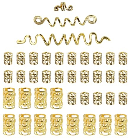 40 Stücke Dreadlocks Schmuck, AMONENZ Piraten Accessoires Damen, Gold Haarringe, Dreadlocks Ringe, für Festivals, Partys, Bälle, Hochzeiten