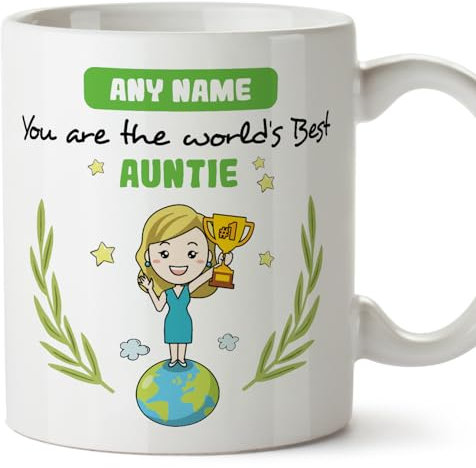 MUGFFINS Tazas Personalizadas para TÍA - En Inglés - You are World's Best - 11 oz / 330 ml - Regalo personalizable original y divertido