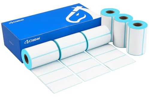 CLABEL 6 Rollen 2*1 Weiße Etikettenband für 221B 220B 230B 320B Etikettendrucker Selbstklebend Thermo Etiketten für Etikettiergerät Ersatz für Zuhause Barcode, 200 Etiketten/Rolle (50,8x25,4mm)