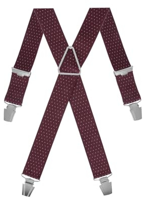 Gaspard Herren Hosenträger breit – elastisch strapazierfähig und extra starke Clips – Modell in X-Form – hergestellt in Frankreich – Größe verstellbar bis 130 cm, Bordeauxrot und weiß gepunktet, One