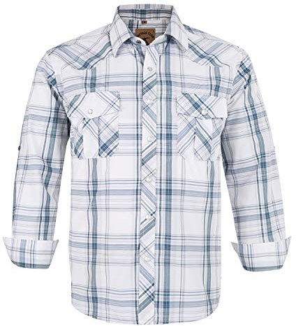 Coevals Club Chemise Homme Manches Longues Casual Boutons-Pression Unis Costume à Carreaux Regular Fit décontractée à Boutons Bas Hommes Chemise d'affaires à Repassage Facile(Blanc Carreaux 28# L)