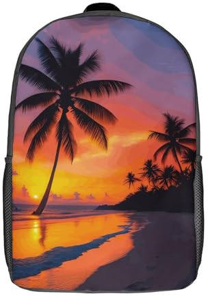 ZHIVIQ Twilight Beach Rucksäcke, Kinder-Rucksack Schüler-Schultasche, Büchertasche, Tasche Modeaccessoire Hawaiian Scenery Schulrucksack Für Kinder Geschenk Kinder Schultaschen 17inch