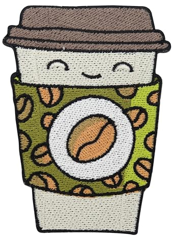 Finally Home Patch zum Aufbügeln - Kawaii Kaffee | Coffee Aufnäher Patch, Cute Manga Aufbügelbilder, Cartoon Patches zum Aufnähen, Comic Bügel Patches, Bügelbild für Jacken, Erwachsene Flicken