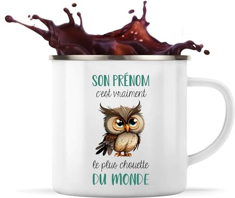 Mug prénom personnalisable | Tasse personnalisée humour fun idée cadeau collègue surnom métier (Tasse Métal, Féminin, Plus Chouette du monde)