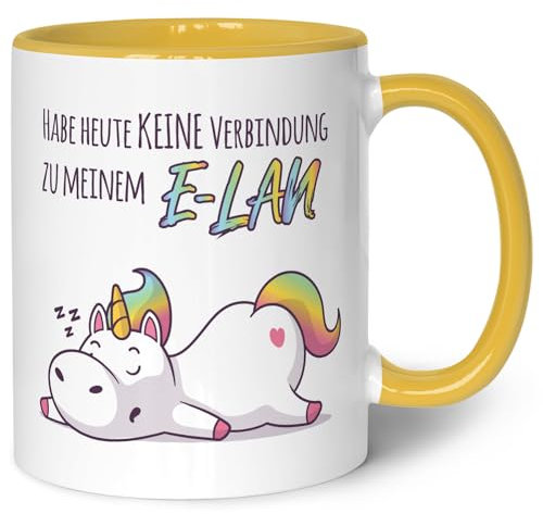 Bedruckte Tasse mit Spruch E-Lan - Lustiges Geschenk - Geschenk für Mama Papa Freunde als Geburtstagsgeschenk - auch zum Muttertag Vatertag - Geschenke für Frauen & Männer - Farbe: Gelb