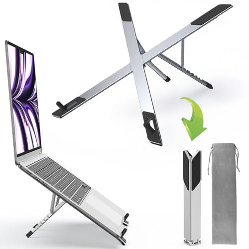 POPOACTI Foldable Portable Laptop Stand,Aluminum Alloy Ventilated Cooling Notebook Stand,Lightweight and Compact,Compatible with 10-17.3'' Notebook (Grey)