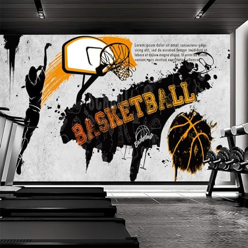 Lcythiazole Papier peint autocollant de tailles personnalisées, noir et blanc personnalité, tir, basket-ball, graffiti, pour chambre de garçon, salon