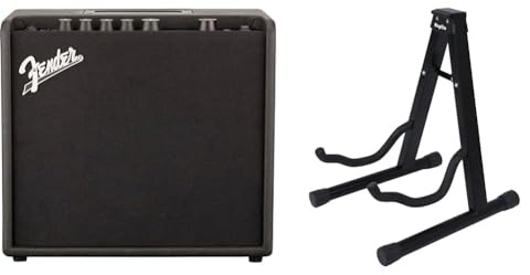 Fender Mustang LT 25, Combo Guitar Amp, 25W, Suitable For Electric Guitar, Black & KEPLIN Guitar Stand A Frame Foldable Universal Fits All Guitars Acoustic Electric Bass Stand A (Guitar Stand)