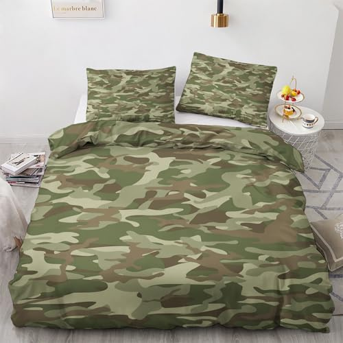 zcwl Tarnfarbe Bettwäsche 135x200 Sommer, Militärisches Tarnmuster Bettbezug Set 2 teilig, Weiche Kuschelige Mikrofaser Bettwäsche-Sets, Wendebettwäsche und 1 Kissenbezug 80x80 mit Reißverschluss
