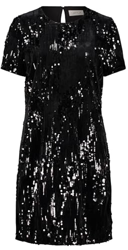 Cartoon Damen Pailletten-Kleid Kurzarm Schwarz,36