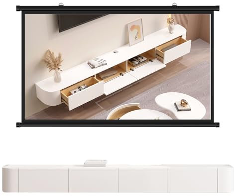 HYANXUE Mobile TV Sospeso in Legno Massello, Mobile TV Lucido A Parete, Mensole Sospese con Anta, Moderna Console Multimediale per L'intrattenimento, Grande Panca TV Portaoggetti(Bianca,160CM/62.9)
