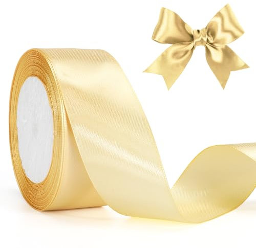 jijAcraft Satinband Champagner Gold 40mm Schleifenband Dekoration Hochzeit Weihnachten, 22m Dekoband Champagner Gold, Geschenkband Stoffband für Weihnachten, Taufe, Hochzeit, Geschenkverpackung