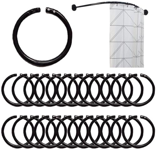 Fc'Noqgn Lot de 24 Anneaux pourrideaux de Douche, Anneaux de Suspension pour Rideaux de Douche, Anneaux en Forme de C pour Rideaux de Douche, adaptés à la Plupart des Rideaux de Douche (Noir)