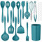 Onader Silicone Kitchen Utensils Set, 24 Pcs Cooking Utensils with 10 Hooks, Heat Proof Kitchen Tools Include Spatula Spoon Turner Tong for Non-Stick Cookware, Dark Blue