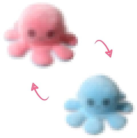 LENDOO Peluche réversible Pieuvre Joyeuse et Triste en Peluche Pieuvre en Peluche réversible (Bleu + Rose)