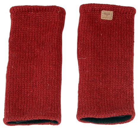 BUDDHA arts&more Pulswärmer Stulpen mit Daumenschlitz 100% Wolle fleecegefüttert Handarbeit Nepal (Rot)