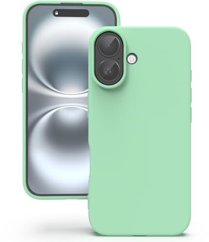 YATWIN Silicone Case for iPhone 16, Soft-Touch, Shockproof, DustProof, Antiskid Full Body Armour Phone Cover for Apple iPhone 16 - Light Cyan