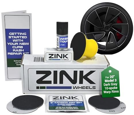 Premium Tesla Wheel Curb Rash Repair Kit for Model 3 20-inch Grey Performance Warp Wheels - DIY Kit with Color-matched Touch Up Paint - Made in USA