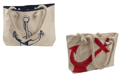 Strand- & Shopping-Tasche aus Baumwolle mit Reißverschluss im maritimen Design - Mit Anker-Motiv & Trageriemen aus geschlagenem Tauwerk, Badetasche Einkaufstasche Tragetasche Farbe Blau