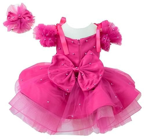 My Baby By Merry Abito da Bambina in Tulle, Abito da Festa, con Spalle Scoperte, per Il Primo Compleanno della Bambina (USA età 5 Anni, Fucsia)