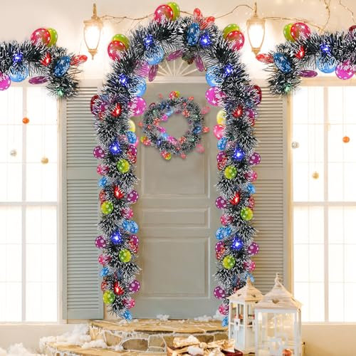 Weihnachtsgirlande mit Beleuchtung, 5M Weihnachtsdeko Girlande mit 50 LED Lichtern, Beleuchtet Weihnachtsgirlande Batteriebetrieben für Weihnachtsbaum, Treppe, Weihnachtsdeko Innen & Außen (C)