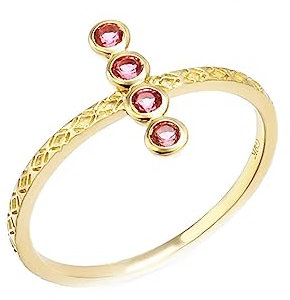 Tolldek Gold 585 14 Karat Echtschmuck Ring, Vintage Retro Geometrisch Eheringe mit Turmalin Rosa, 14K Gold Hochzeitsring Verlobungsring Freundschaftsringe für Damen, Gold, Gr.48