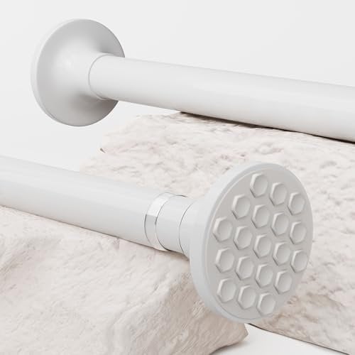 Curtain Poles Extendable Pole Non-Slip Tension Rods 3m Shower Curtain Rods Extra Long for Living Room, Bedroom, Bathroom, Balcony (84-300CM φ32mm White)