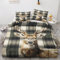 Hirsch Deko - Winter Bettwäsche 135x200 Hirsch, Rustikale Kariert Bettbezug 135 x 200 2er Set mit 1 Kissenbezug 80x80, Weiche Mikrofaser Winterbettwäsche mit Reißverschluss S*&116