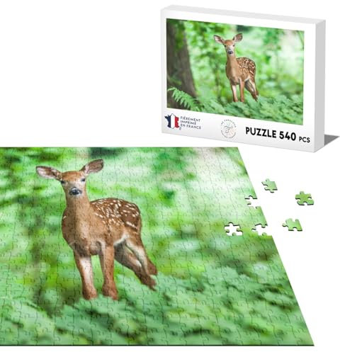 Klassisches Puzzle 540 Teile kleines Rehkitz im Bohrer Bambi Wildtiere Natur
