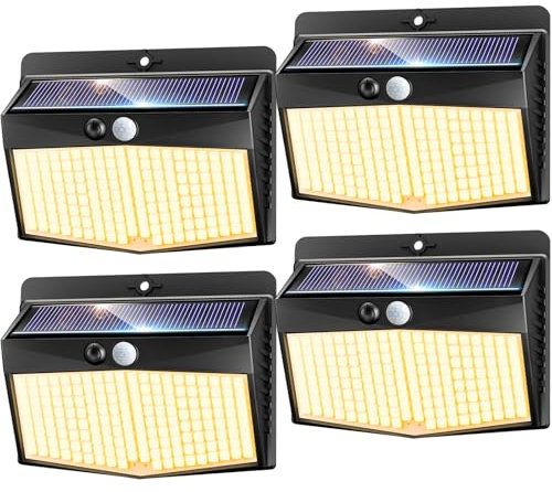 nifipy Luce Solare LED Esterno, 168LED Faretto LED da Esterno con Sensore di Movimento, IP65 Impermeabile Lampada Solare da Esterno, 3 Modos Luci Solari da Giardino, Garage, Parete-4 Pezzi