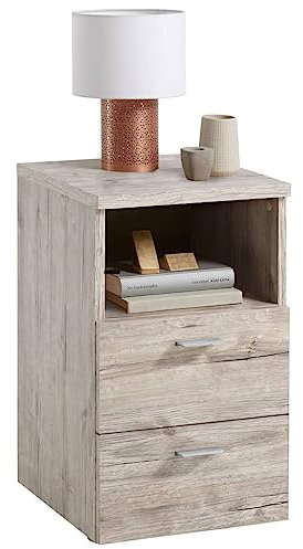 OHOOWOO Nachtschrank mit 2 Schubladen und Offenem Regal Sandeiche,Moderner Nachttisch mit 2 praktischen Schubladen idealer Schlafbegleiter Schlafzimmer, Nachttische