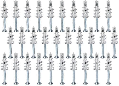 Mivanta 30 Stück Rigipsdübel Selbstbohrender Hohlraumdübel Metall mit Schrauben, Gipskartondübel für Trockenbau, Decke, Ziegel, Beton, Gipsbauplatten
