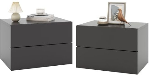 COSTWAY 2er Set Nachttisch hängend, Wandregal mit 2 Schubladen, Beistelltisch wandmontiert, Nachtschrank schwebend für Wohnzimmer, Schlafzimmer, 42 x 30 x 28 cm (Grau)