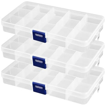3 Pcs Small Organiser Box, 15 Grids Bead Storage Box with Compartments, Craft Box, Clear Plastic Jewellery Organisers Container with Adjustable Dividers Small Items Beads Bolts Bolts Snack Boxs