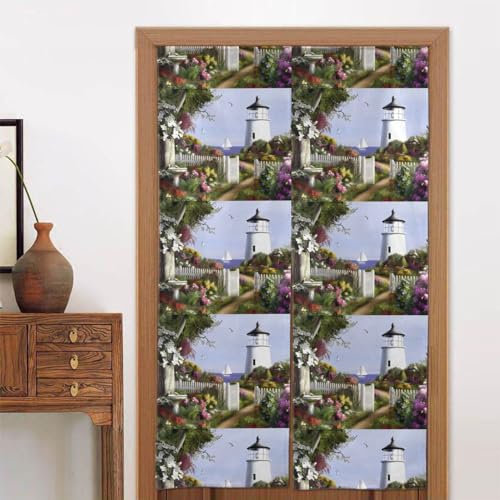 UPUNDD Türvorhang mit Leuchtturm-Diamant-Gemälde, blickdicht, wasserdicht, winddicht, warm, 86 x 143 cm, zweiteilig