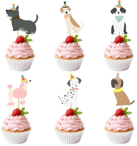 Gkhlg 36 Stück Hund Cupcake Toppers Muffin Deko Farbenfrohe Hund Geburtstag Tortendeko für Kinder Märchen Party Hundegeburtstag Babyparty Taufkuchen Zuhause
