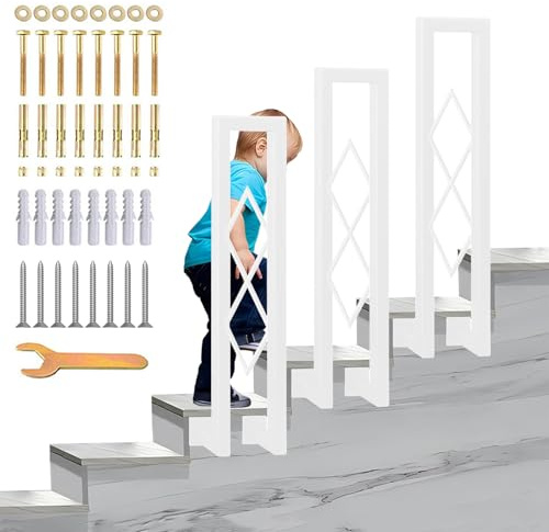SCGSJZH Corrimano Forma di U Interne, Ringhiera per Scale in Ferro Battuto Tubo Quadrato, Parapetto con Kit di Viti, Montaggio Laterale Diamante Ringhiere per Soffitta e Gradini Esterni (Bianco-90cm)