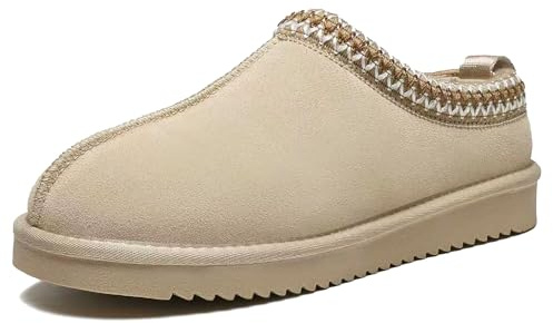 Meik Mangni Zapatillas de Estar por Casa Mujer Hombre Invierno Peluche Cerradas Pantuflas Calientes Forro Corta Botas de Nieve Antideslizante, Beige,Tallas:45 EU