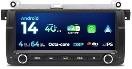 SWTNVIN Android 14 Autoradio mit 8,8 Zoll IPS Touchscreen für BMW E46 & Rover ZT - Octa-Core (4+64 GB), Integriertes DAB+，4G LTE, CarPlay & Android Auto, Bluetooth, GPS, AKM DSP - Multimedia Player