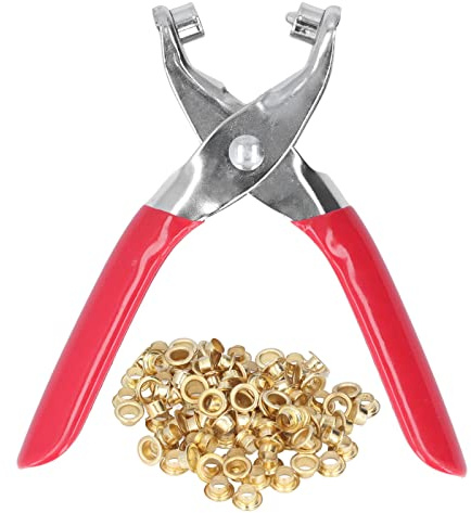 Phefop Kit de Pinces à œillets, Outil de Perforation D'œillets Polyvalent avec 100 œillets en Laiton de 4 Mm, pour Tissu, Cuir, Toile, Bricolage, Ceintures, Chaussures et Fabrication