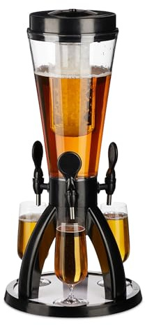 Biersäule mit 3 Zapfhähnen, Getränkespender für Bier, Limonade & Eistee, 4L Füllmenge, Abnehmbarer Kühlbehälter, Party Zubehör, ideal für Männerabend BBQ Junggesellenabschied
