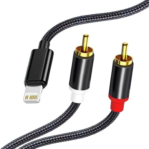 FWYDRJZC Cavo AUX RCA per iPhone (adattatore RCA a 2 pin), 1,2 m, compatibile con iPhone, iPad, iPod Touch, altoparlanti Home Theater, amplificatori per auto, ecc
