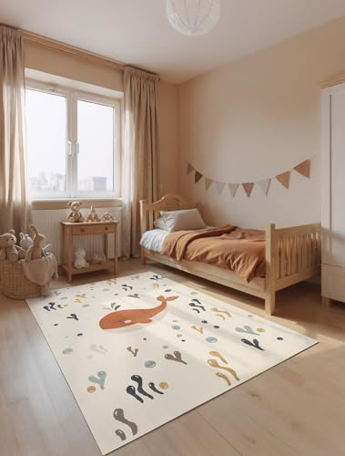 Hanse Home Adventures Kinderteppich Moby - Kinderzimmerteppich Meer, Meerestiere, Wal Motiv Spielteppich Bunt, Junge, Mädchen, Teppich Kinderzimmer, Wohnzimmer - Creme Multifarben, 200x290 cm