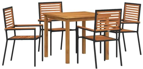 HFXHIJXQ Gartenmöbel Set 5-teilig Schwarz Akazie Holz 85 x 85 x 74 cm Modernes Dining-Set mit Stapelstühlen für Garten Terrasse Balkon