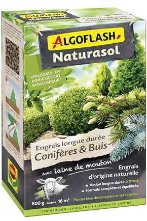 ALGOFLASH NATURASOL Engrais ConifÚres et buis, Jusqu'à 16m², 800 g, ACOBIO800, Vert