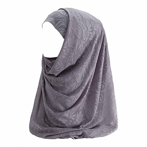 Lina & Lily Muslim Hijab Kopftuch aus Chiffon mit Blumenmuster (Grau)