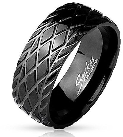 viva-adorno® Edelstahl Ring matt Schwarz gebürstet mit Reifenprofil RS56, schwarz diagonal, Gr. 62